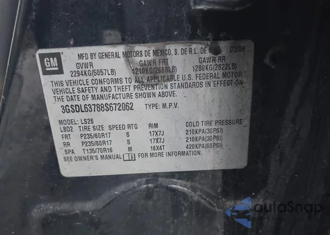 2008 Saturn Vue V6 Xr из США, поврежденный, VIN 3GSDL63788S672062